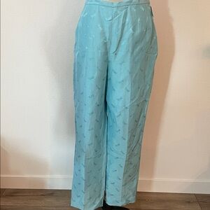 Talbots Sky Blue Dragonfly Patterned Wide Leg Pants